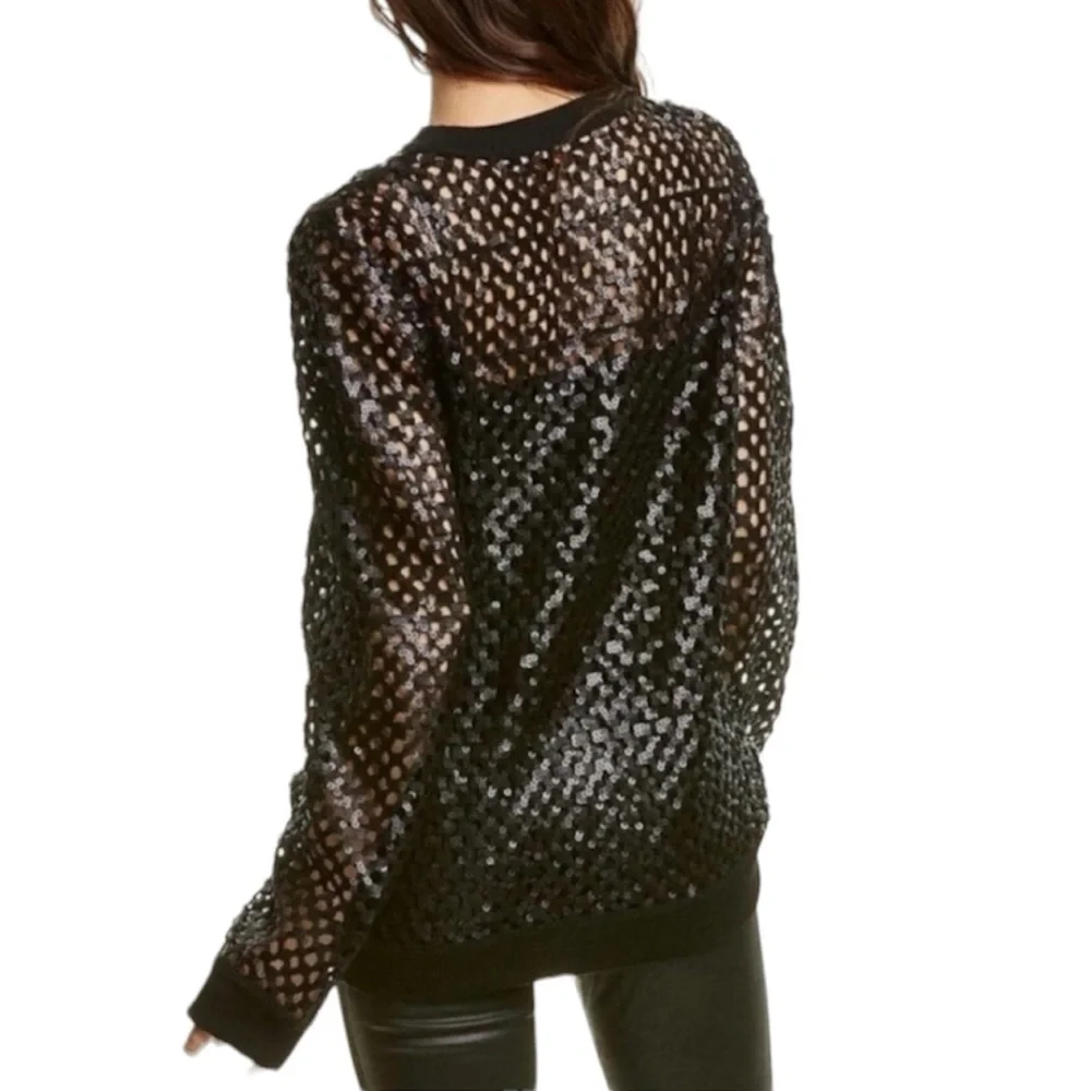 Tory Burch Black Sequin‎ Pullover Sweater Size Small Luxe Party Top